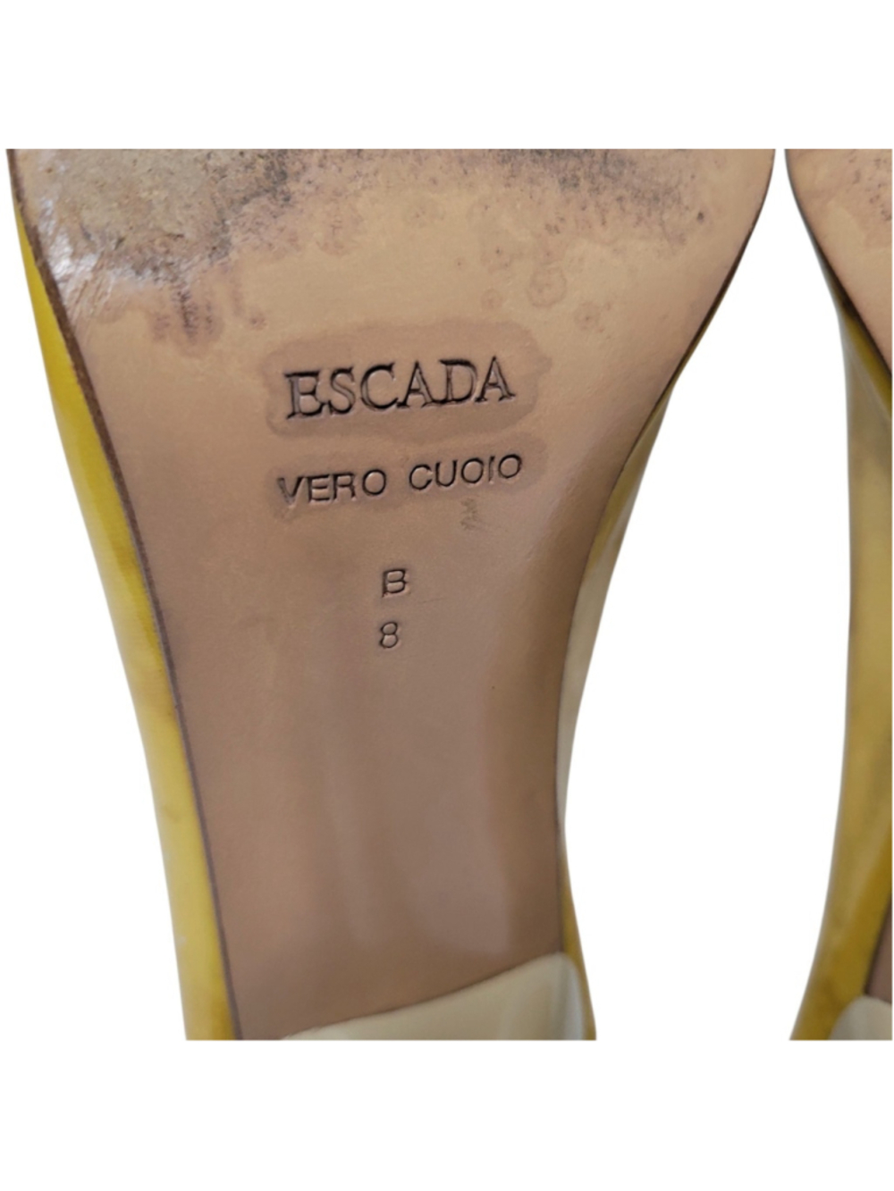 ESCADA Women's Yellow Patent Leather 3.5" Mule Heels Slip-On Shoes Size 8B - Picture 7 of 9